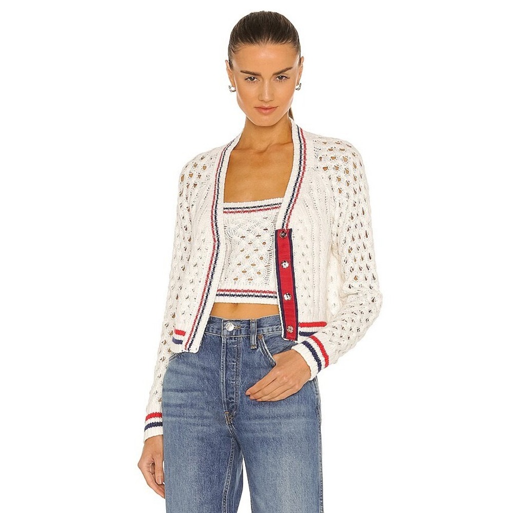 Le Superbe Womens Chunky Cable Open Knit Cardigan Size S Nautical Old Money